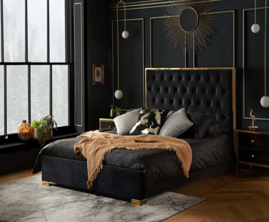 Chelsea Double Bed - Black & Gold