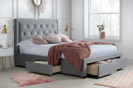 Woodbury King Bed with Drawers - Grey
