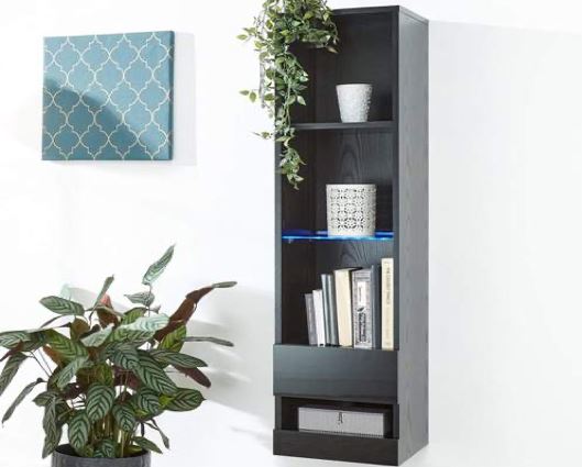 Galicia tall shelf unit with led black