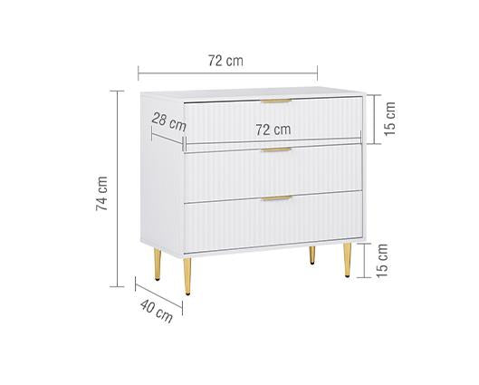 Zara 3 Drawer Fluted Chest - White