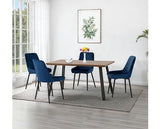 QUEBEC STRAIGHT & AVERY DINING SET (X4 CHAIRS) - MEDIUM OAK EFFECT/SAPPHIRE BLUE VELVET