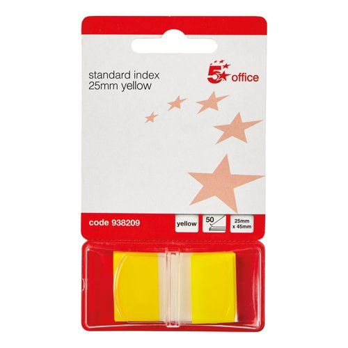 5 Star Office Standard Index Flags 50 Sheets per Pad 25x45mm Yellow (Pack of 5)