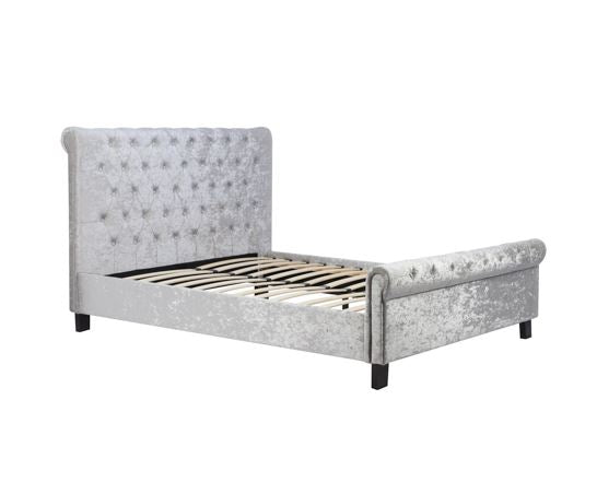 Sienna King Bed - Steel Crushed Velvet