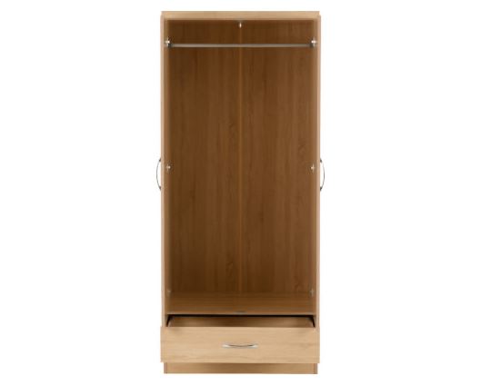 Nevada Mirrored 2 Door 1 Drawer Wardrobe - Sonoma Oak Effect