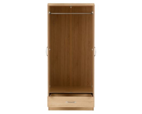 Nevada Mirrored 2 Door 1 Drawer Wardrobe - Sonoma Oak Effect
