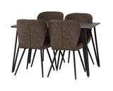 MARLOW & QUEBEC DINING SET (X4 CHAIRS) - BLACK MARBLE/BROWN FAUX LEATHER