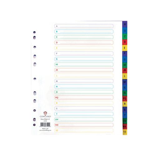 Concord Index A-Z A4 Extra Wide Polypropylene Multicoloured 67099