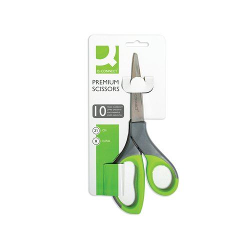 Q-Connect Premium Ergonomic Scissors 210mm Stainless Steel Blades Green&#47;Grey Handle KF03987