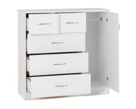 Nevada 5 Drawer Low Wardrobe - White Gloss
