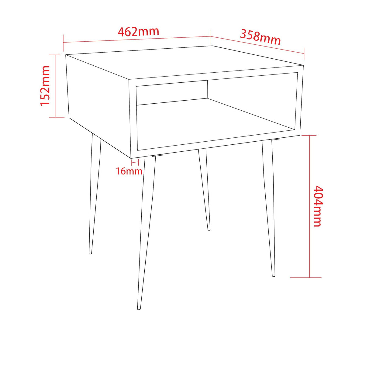 Galaxy metal bedside table, copper with black legs