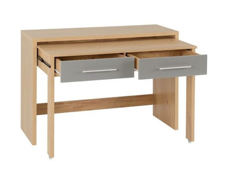 Seville 2 Drawer Slider Desk - Grey High Gloss/Light Oak Effect Veneer