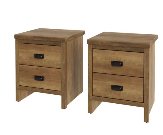 Boston 2 Drawer Bedside Table Pair Knotty Oak