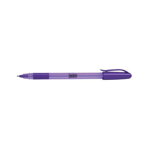 Swash Triangular Ballpoint Pens Rubber-Grip Purple (Pack of 40) + 3 Free Green BBT40PUR