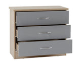 Nevada 3 Drawer Chest - Grey Gloss/Light Oak Effect Veneer