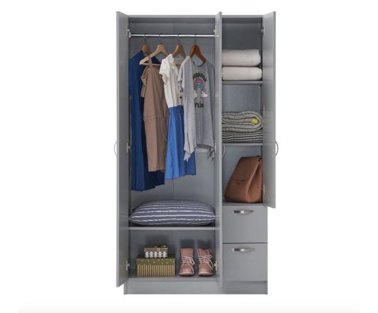 Essentials 3 Door Double Wardrobe Grey