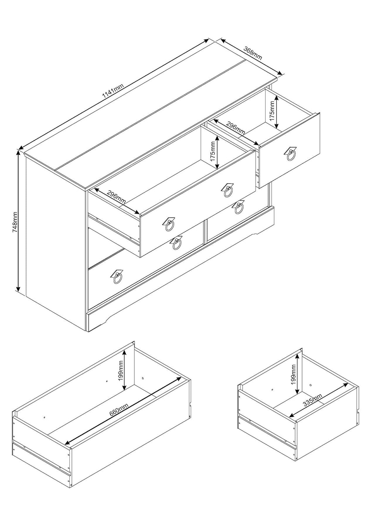 Corona Classic 3+3 drawer wide chest of drawers
