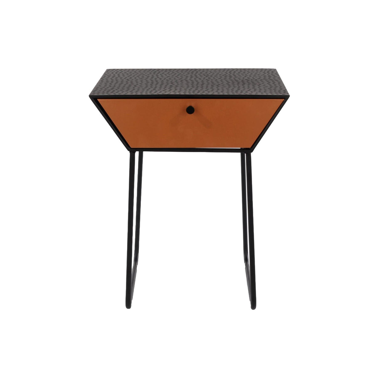 Apollo metal 1 drawer bedside cabinet, copper drawer, black cabinet, handle and legs