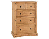 Corona 3+2 Drawer Chest - Distressed Waxed Pine