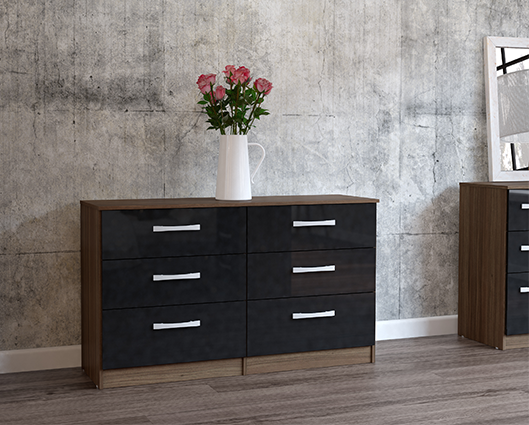 Lynx 6 Drawer Chest- Walnut & Black