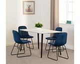 MARLOW & LUKAS DINING SET (X4 CHAIRS) - WHITE MARBLE/SAPPHIRE BLUE VELVET