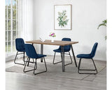 QUEBEC STRAIGHT & LUKAS DINING SET (X4 CHAIRS) - MEDIUM OAK EFFECT/SAPPHIRE BLUE VELVET
