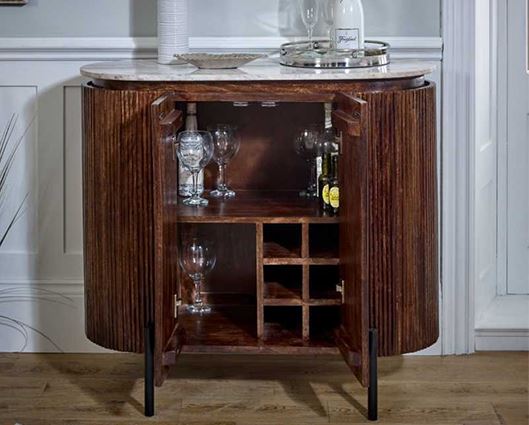 Opal Solid Wood Sideboard/Drinks Cabinet With Marble Top & Metal Legs