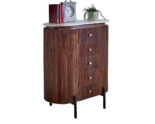 Opal Mango Wood Wide Chest Of Drawers with Marble Top & Metal Legs