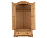 Corona 2 Door 1 Drawer Wardrobe - Distressed Waxed Pine