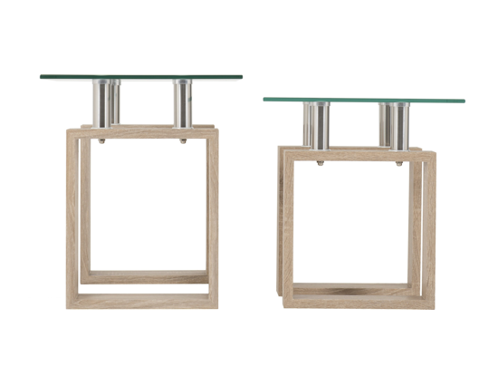 Milan Nest Of Tables - Sonoma Oak Effect Veneer/Clear Glass/Silver