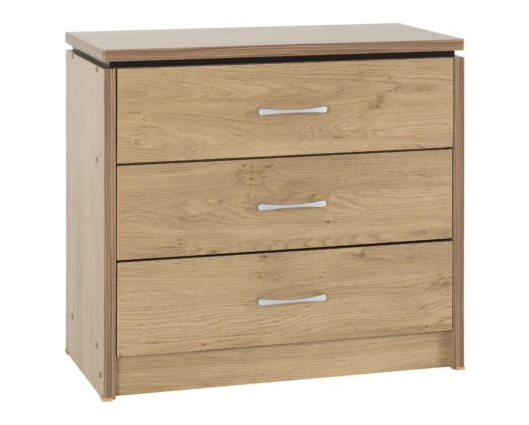 Charles 3 Drawer Chest - Oak Effect Veneer with Walnut Trim