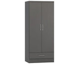 NEVADA 2 DOOR 1 DRAWER WARDROBE - 3D EFFECT GREY