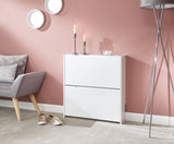 Narrow high gloss 2 tier shoe cabinet white