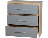 Seville 3 Drawer Chest - Grey High Gloss/Light Oak Effect Veneer