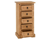 Corona 5 Drawer Narrow Chest - Distressed Waxed Pine