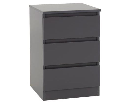 Malvern 3 Drawer Bedside - Grey