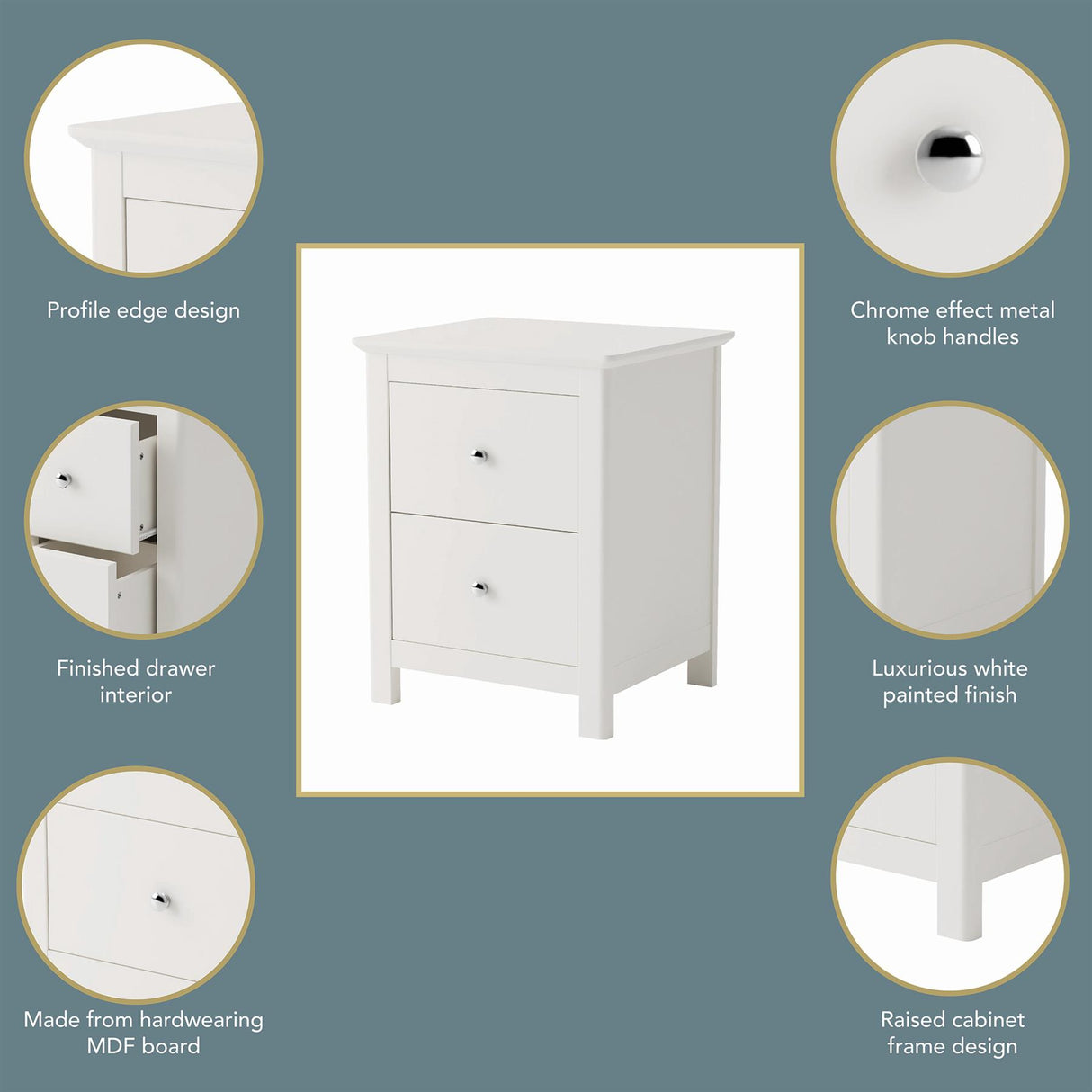Nairn White 2 drawer bedside cabinet