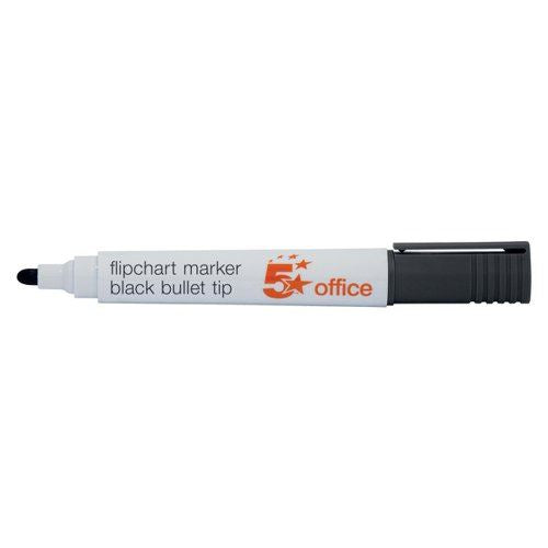 5 Star Office Flipchart Marker Bullet Tip Water-based 2mm Line Black (Pack of 12)