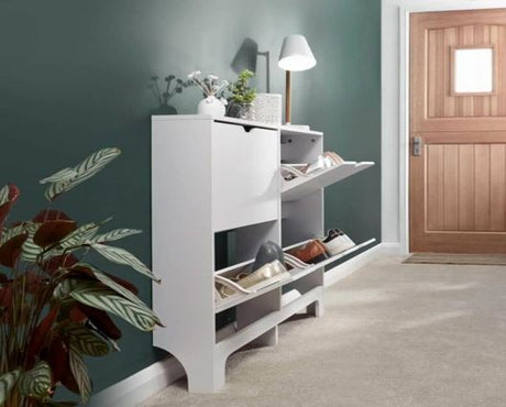 Narrow 4 drawer shoe cabinet white
