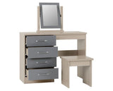 Nevada 4 Drawer Dressing Table Set - Grey Gloss/Light Oak Effect Veneer