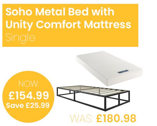 Soho Metal Platform Bed with Unity Comfort Mattress - Single