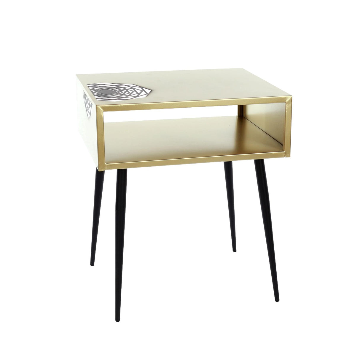 Galaxy metal bedside table, gold with black legs