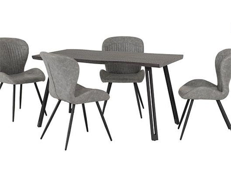 QUEBEC WAVE EDGE DINING SET (X4 CHAIRS) - BLACK WOOD GRAIN/GREY FAUX LEATHER