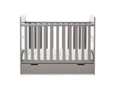 Grace Mini Cot Bed, Under Drawer + Fibre Mattress - Taupe Grey