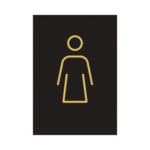 Female Toilet Sign Rigid Plastic 105x150mm Black&#47;Gold Y6698802