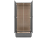 NEVADA 2 DOOR 1 DRAWER WARDROBE - 3D EFFECT GREY