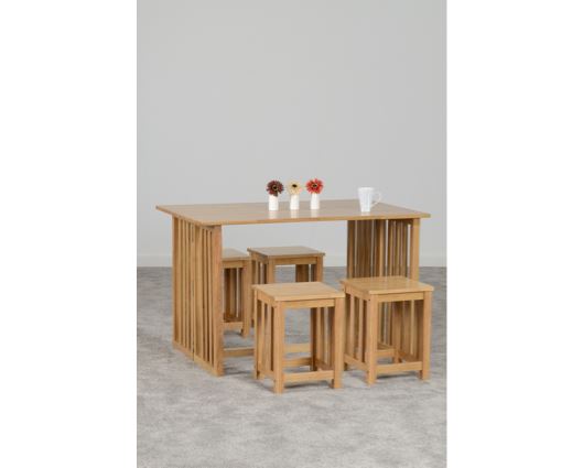 Richmond Foldaway Dining Set (4 Stools) - Oak Varnish