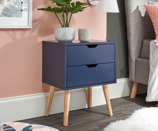 Nyborg Single 2 Drawer Bedside Nightshadow Blue