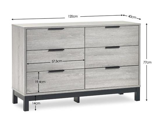 Bali 6 Drawer Wide Chest Grey Oak