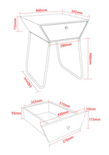 Apollo metal 1 drawer bedside cabinet, copper drawer, black cabinet, handle and legs