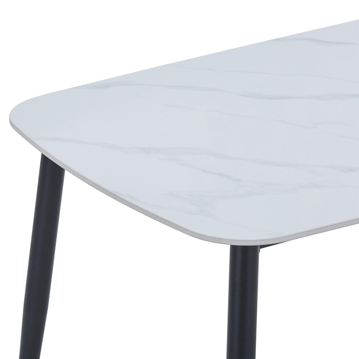 Aspen rectangular dining table, gloss white sintered stone top with black tapered legs